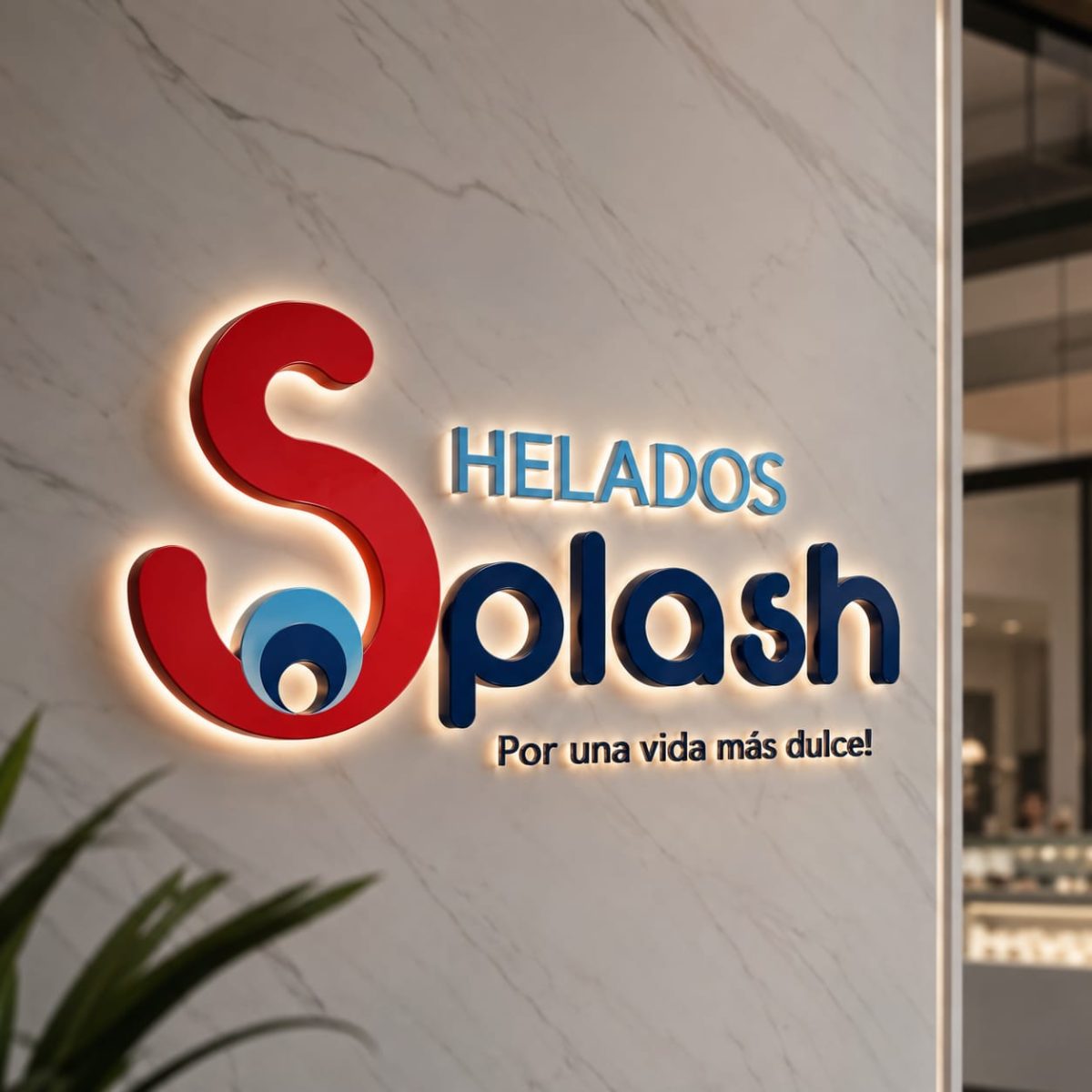 Rótulo iluminado de Helados Splash SD en el local