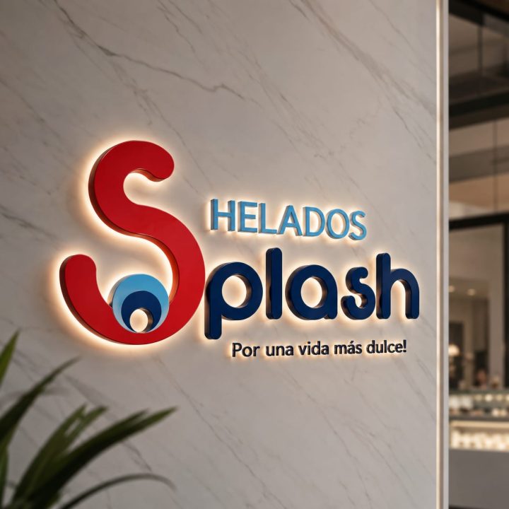 Rótulo iluminado de Helados Splash SD en el local
