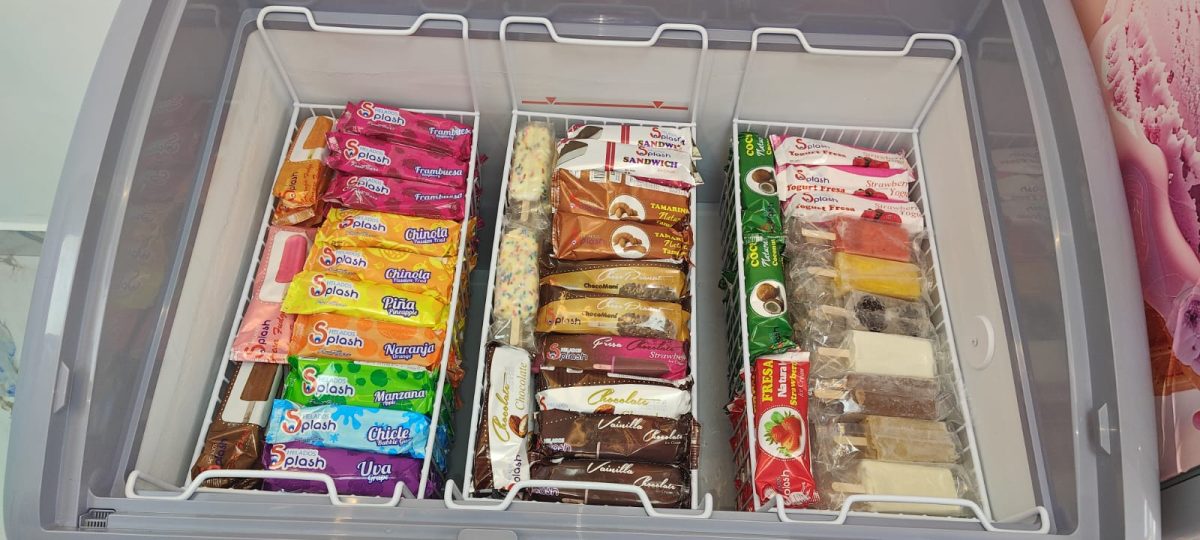 Vitrina congeladora con paletas y productos de Helados Splash SD