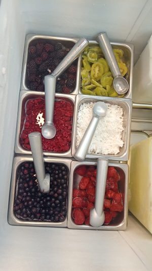 Barra de toppings de Helados Splash SD
