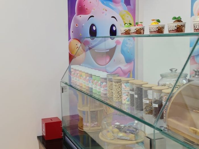 Interior del local de Helados Splash SD con la vitrina de productos